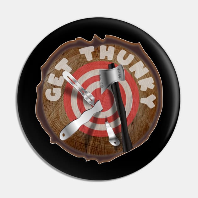 Get Thunky - Tree Stump Axe & Knife Throwing Target Pin by geodesyn