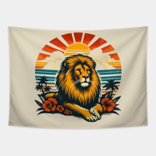 Majestic Lion Sunset Retreat - Tropical Paradise Tapestry