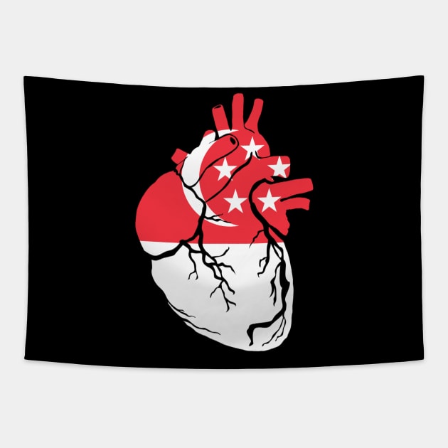 Singapore Flag, Anatomical Heart Design Tapestry by Bun Art Store