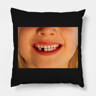 Smile! Super cute and really funny kid smile missing 1 tooth Pillow