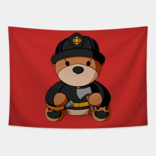 Black Uniform Fireman Teddy Bear Tapestry