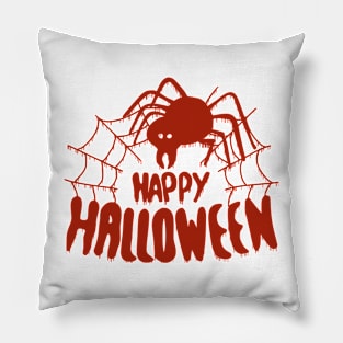 Happy Halloween Spider web dripping red Pillow