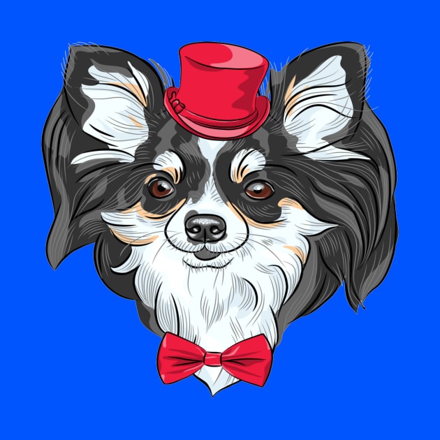 color sketch of the cute hipster dog Chihuahua in the red hat with bow tie by amramna