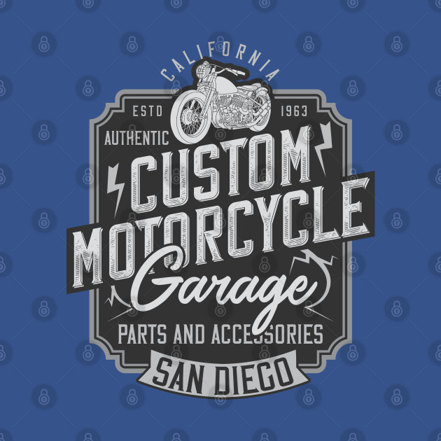 Discover Custom Motorcycle garage SanDiego badge logo vintage - Custom Motorcycle Garage Sandiego Badge - T-Shirt