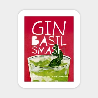 Gin Basil Smash Retro Poster Big Basilikum Bar Prints, Vintage Drinks, Recipe, Wall Art Magnet