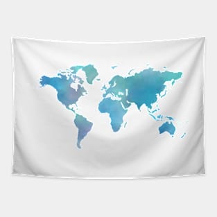 Blue Watercolor World Map Tapestry