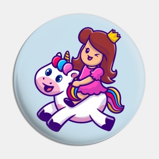 Cute Princess With Unicorn Cartoon Vector Icon Illustration Pin