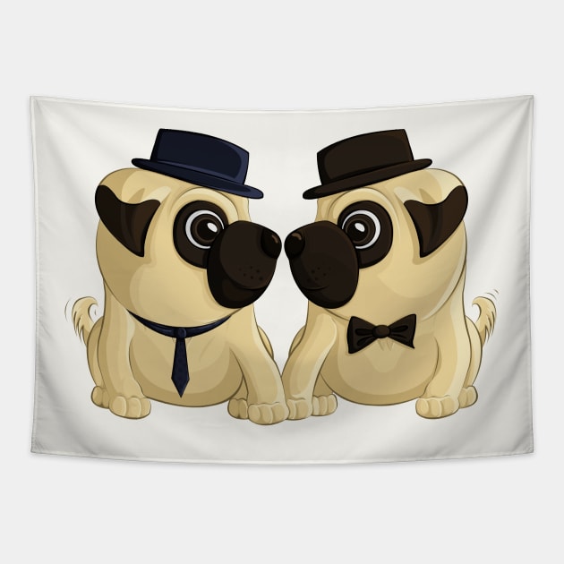 Groom Pugs Tapestry by Art by Angele G