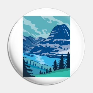 Glacier National Park and Kintla Lake in Montana United States WPA Poster Art Color Pin