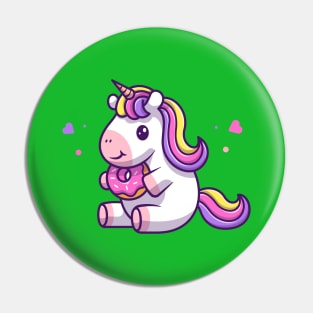 Cute Unicorn Holding Doughnut Cartoon Pin