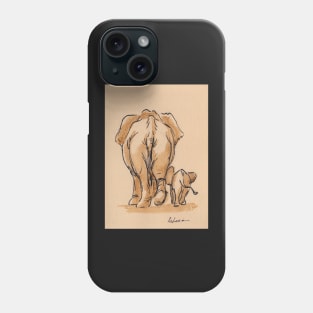 Leave Your Worries Behind - Mama & Baby Elephant #26 Ink Wash Painting Phone Case