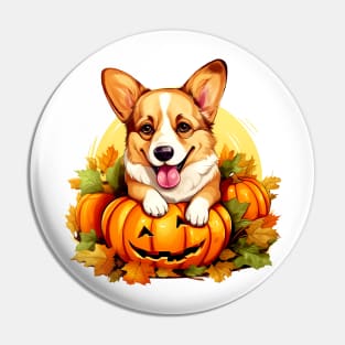 Pembroke Welsh Corgi Dog inside Pumpkin #3 Pin