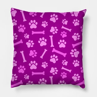 Pet - Cat or Dog Paw Footprint and Bone Pattern in Purple Tones Pillow