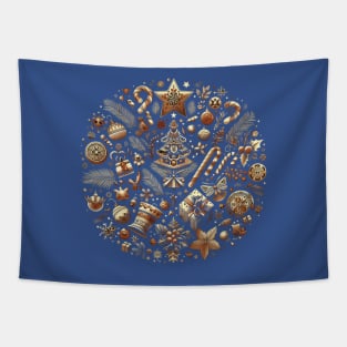 Christmas symbols composition - Golden Christmas Deligh Tapestry