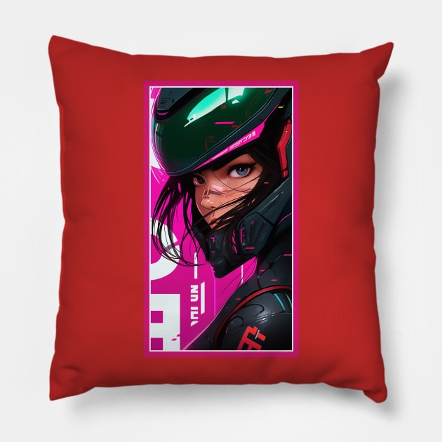 Anime Race Girl | Quality 3D Anime Artwork | Pink Red Black Blue Chibi Manga Anime Art Pillow by AlNoah