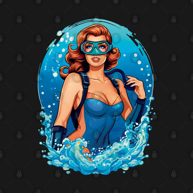 Vintage Graphic Design Female Scuba Diver by TMBTM