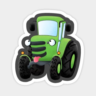 Cute green happy farm tractor cartoon illustration Magnet