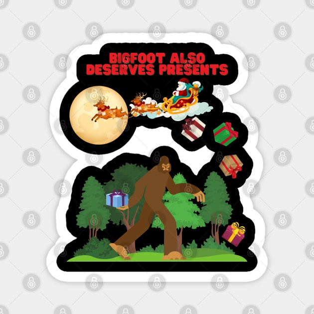 Bigfoot Also Deserves Presents, Yeti, Bigfoot Christmas, Sasquatch, Sasquatch Christmas, Yeti Christmas, Yeti Xmas, Sasquatch Xmas, Bigfoot Xmas, Santa Claus Magnet by DESIGN SPOTLIGHT