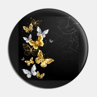 Gold and White Butterflies on black background Pin