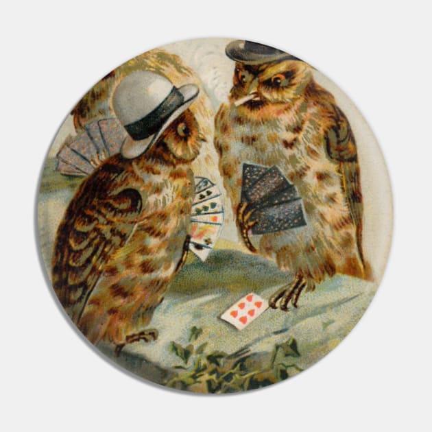 Poker Playing Owls Have an Ace Up Their Sleeve Pin by Star Scrunch