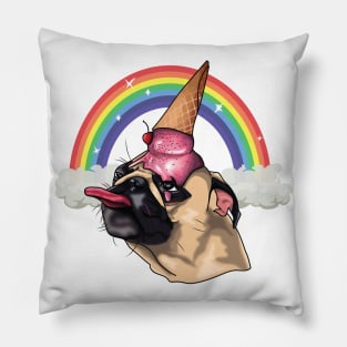 cute rainbow ice cream Licking pug (Cuteness overload ) Pillow