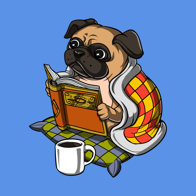 Pug Book Reading Dog by underheaven