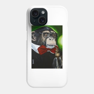 funny painting of monkey, professor chimpo, animal art, surrealism painting Phone Case