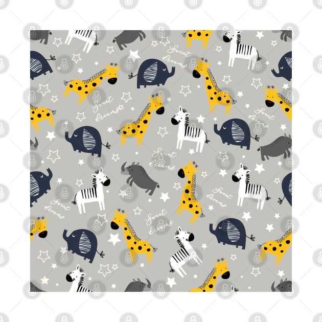 Sweet dreams little one zoo animals cute pattern grey by Arch4Design