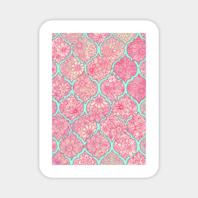 Moroccan Floral Lattice Arrangement - pink Magnet by micklyn