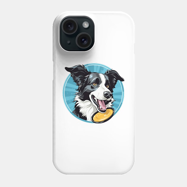 border collie playing with a yellow frisbee Phone Case by javierparra