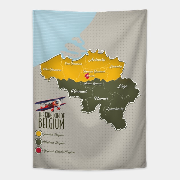 Kingdom of Belgium beautiful map Tapestry by nickemporium1