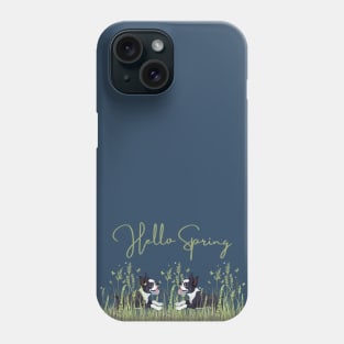 Boston Terrier Dog in Meadow with Hello Spring Sign Phone Case