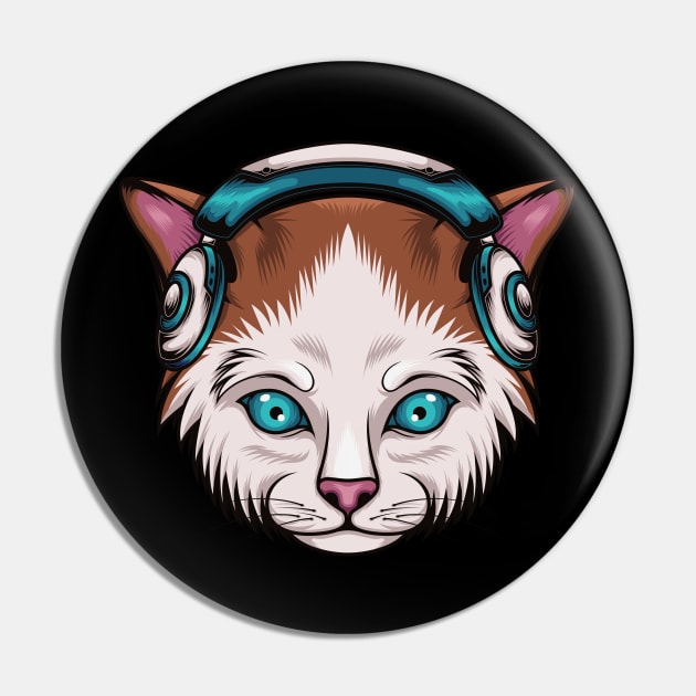 Cute Cat - The music Addict Pin by JagatKreasi