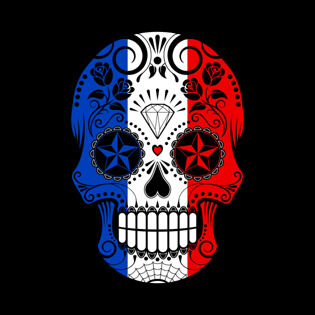 French Flag Sugar Skull with Roses by jeffbartels