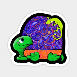 Psychedelic turtle with friend Magnet