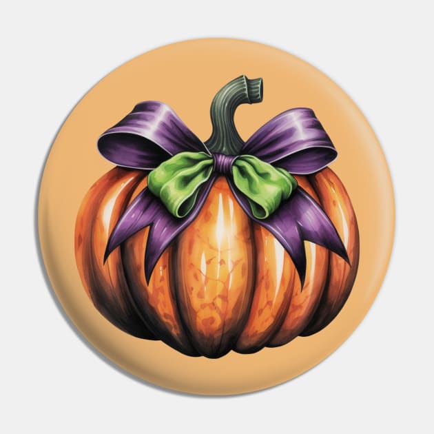 Fall Pumpkin with Big Bow Pin by LaartStudio