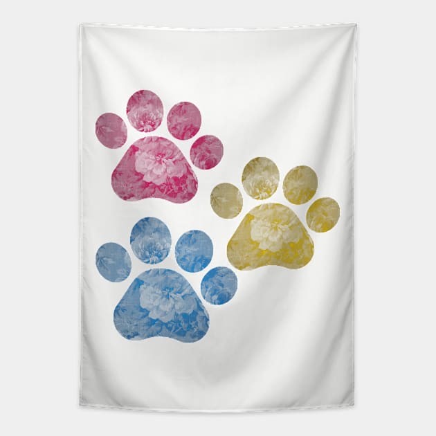 Subtle Floral Paw Prints Flag Tapestry by Gedwolcraeft