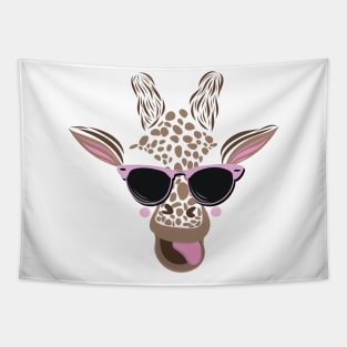 Giraffe with pink sunglasses tongue out Tapestry