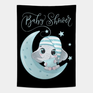 Baby shower Mommy to be Hello little One Sweet little elephant on a moon in pajamas cute baby outfit Tapestry