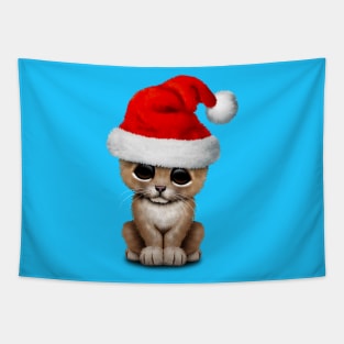 Cute Lion Cub Wearing a Santa Hat Tapestry