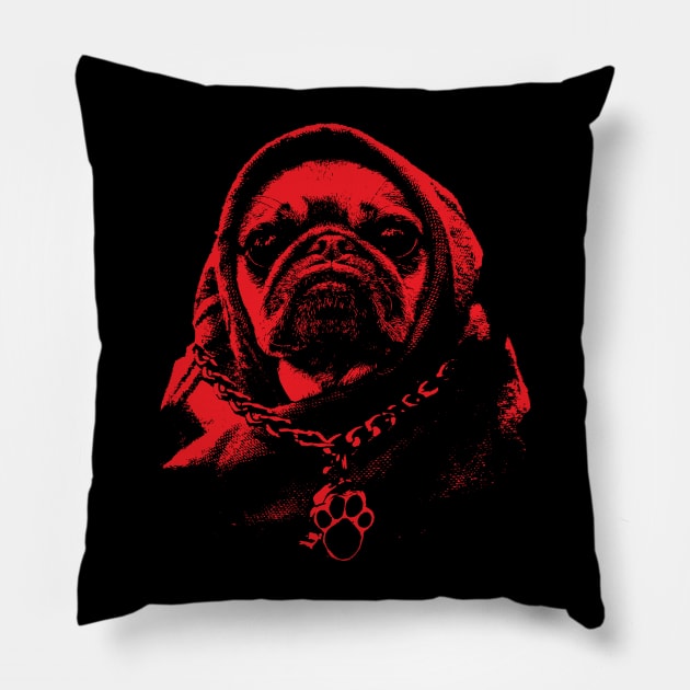 Gangsta Pug Thug (red) Pillow by Elvdant