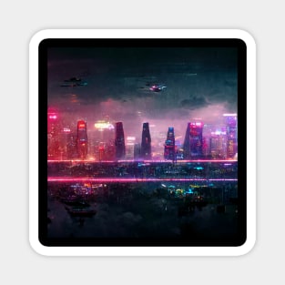 System - Cyberpunk Cityscape Skyline Magnet