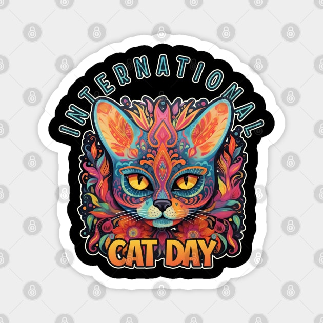 International Cat Day Sugar Skull Cat Lover Magnet by DanielLiamGill