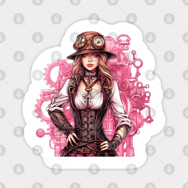 Pink Steampunk Girl Magnet by Chromatic Fusion Studio