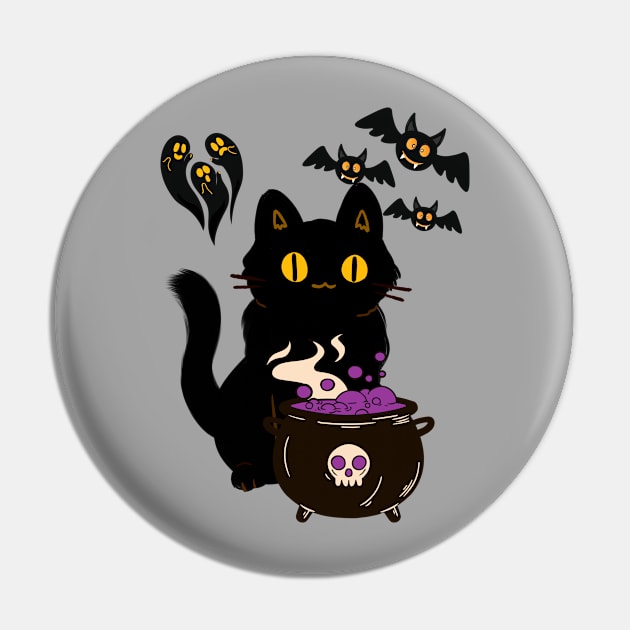 Happy Halloween Cute Black Cat Pin by DMS DESIGN