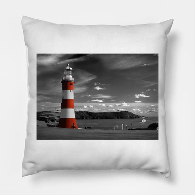 Smeatons Tower on Plymouth Hoe Pillow by galpinimages