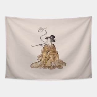 Oriental Fung Shui Japanese Smoking Lady Tapestry