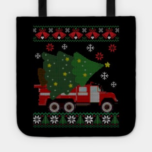 Xmas Firefighter Ugly Sweater Style Funny Xmas Gift Tote