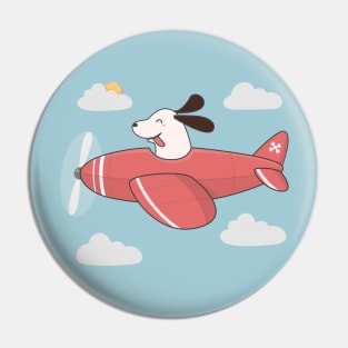 Kawaii Cute Dog Flying An Airplane Pin