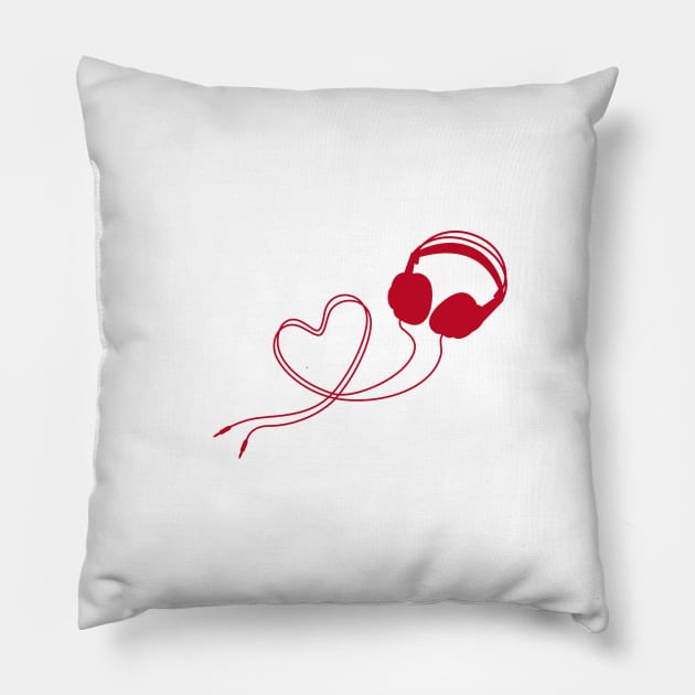 I love music, headphone with red heart Pillow by beakraus